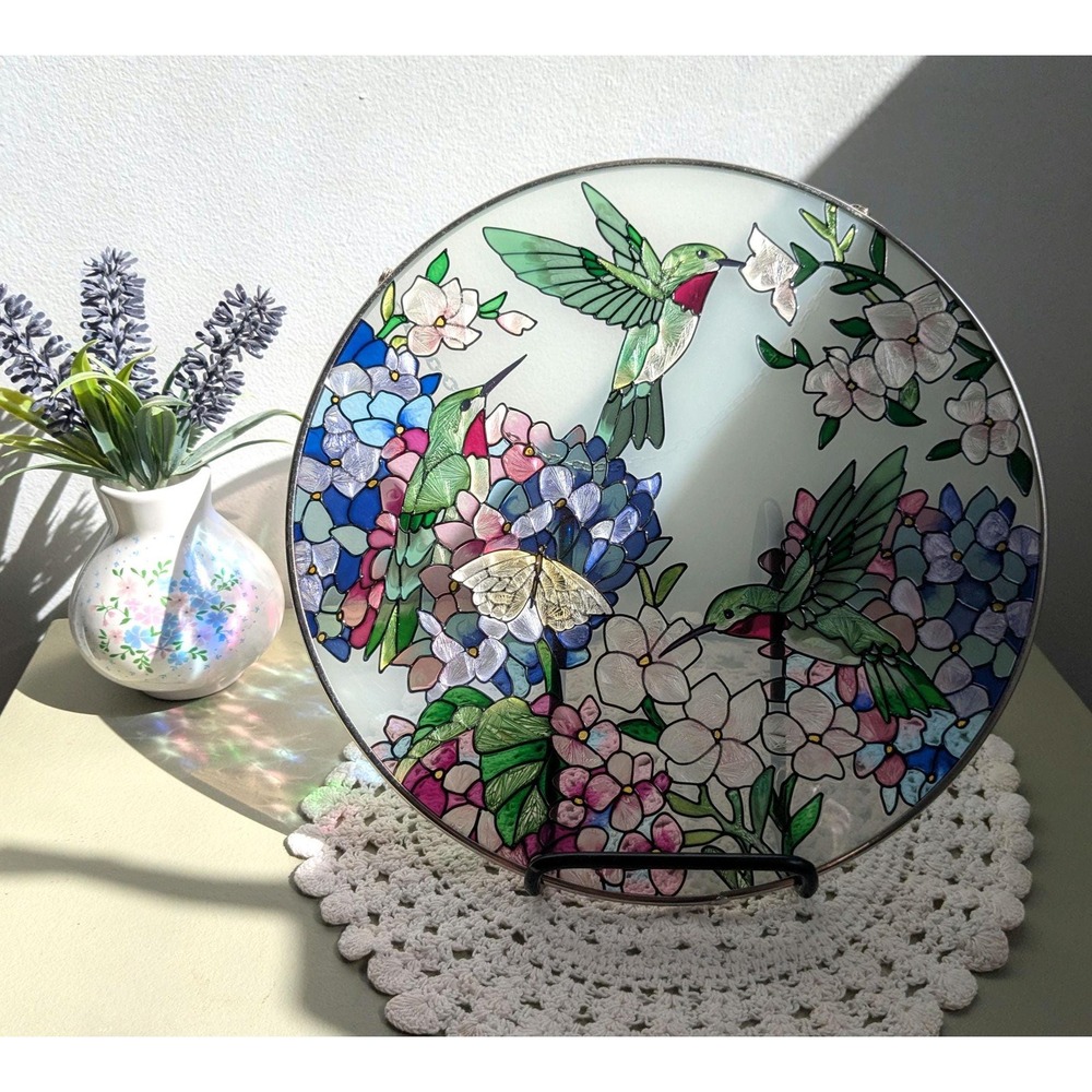 Vintage‎ Hummingbird Stained Glass Style Suncatcher, Floral Window Hanging